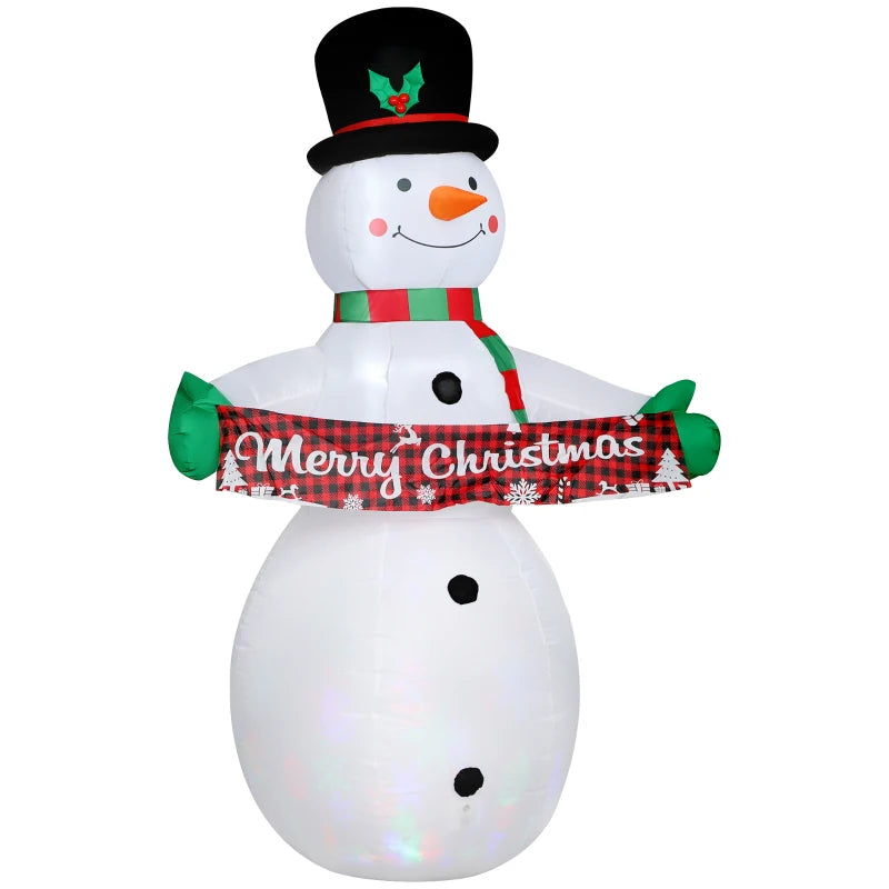 Outsunny 7ft Inflatable Christmas Snowman – Motion-Activated Music & Projector LED Light, Blow-Up Holiday Decoration