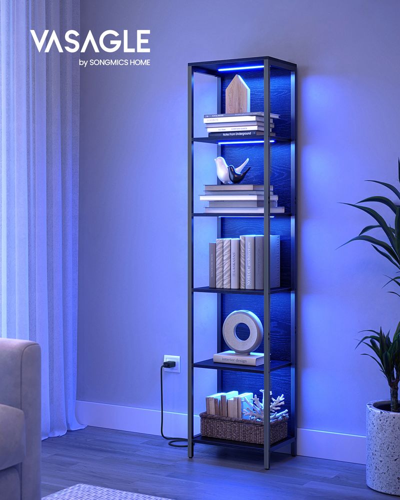 VASAGLE 6-Tier LED Bookshelf with Dimmable Lights