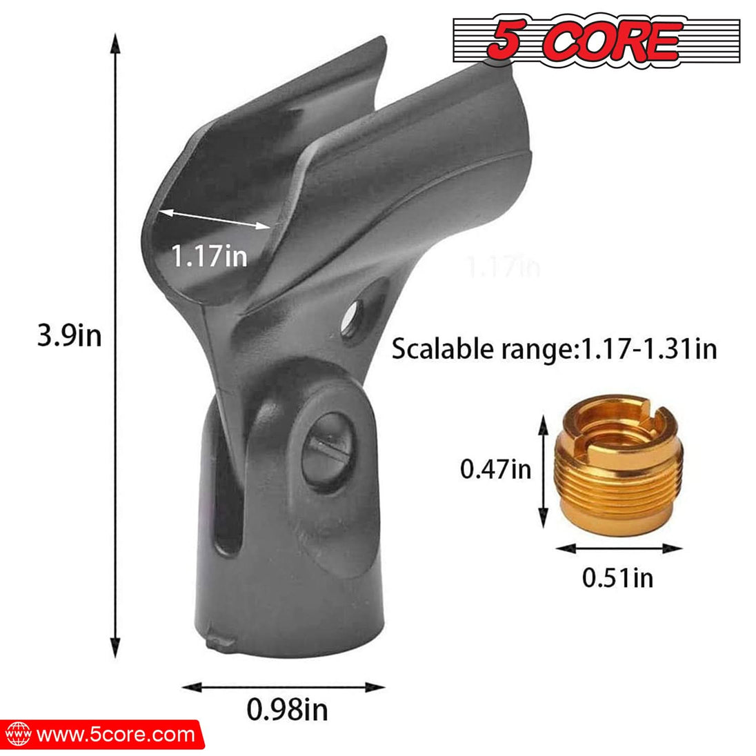 5Core 6-Pack Universal Microphone Clip Holder – Mic Mount with Gold-Plated 5/8" to 3/8" Screw Adapters