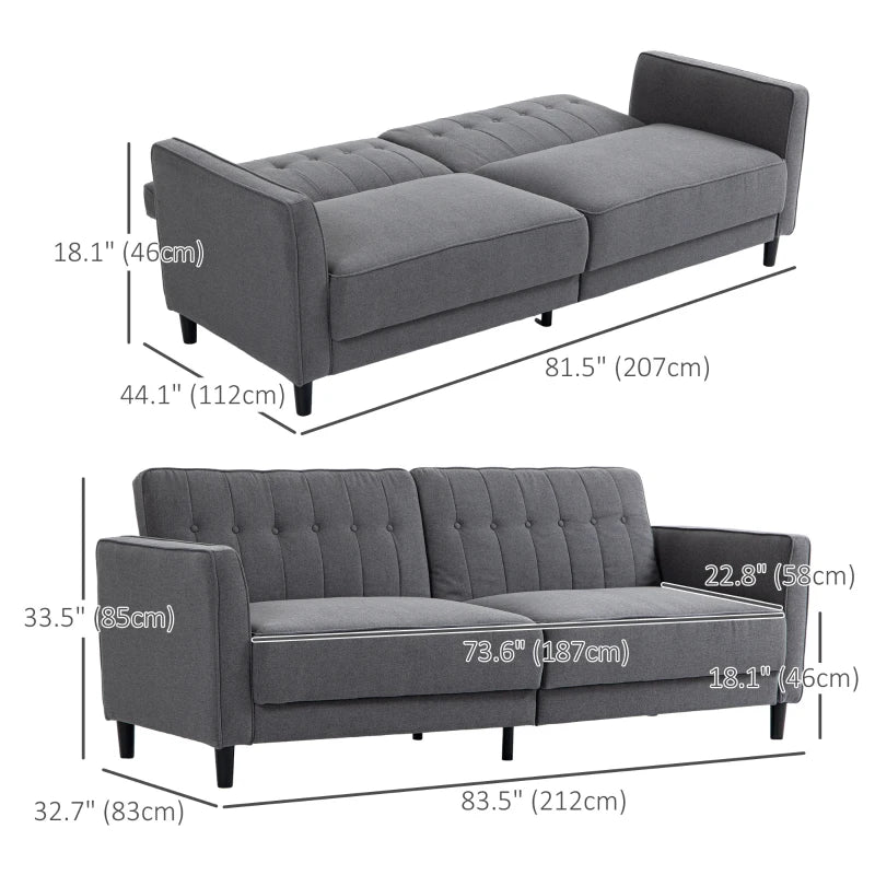 HOMCOM Pull Out Sofa Bed, Button Tufted Fabric Convertible Bed Couch with Adjustable Back, for Living Room, Charcoal Grey