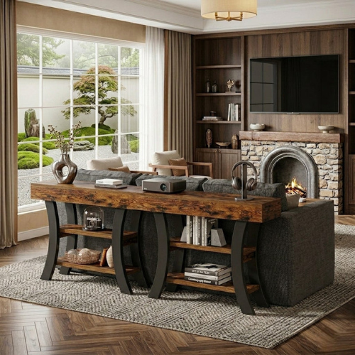 41" Console Table with Storage Shelves, Modern Sofa Entryway Table