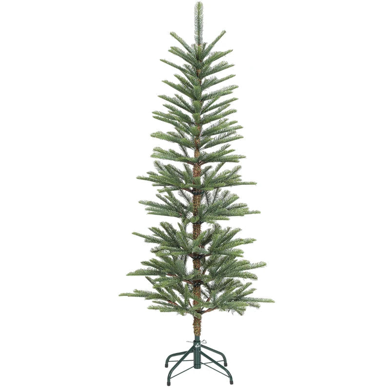 HOMCOM 7ft Artificial Fir Pencil Christmas Tree – Hinged Xmas Tree with 646 Branch Tips & Metal Stand, Easy Assembly, Green