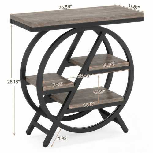 4-Tier End Table, Small Industrial Side Table with Storage Shelves, Compact Snack Table for Living Room & Bedroom