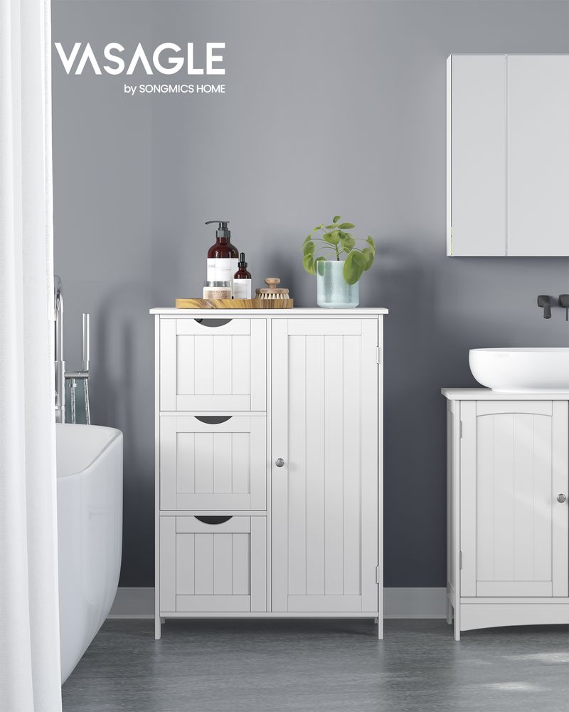 VASAGLE White Bathroom Storage Cabinet with 3 Drawers