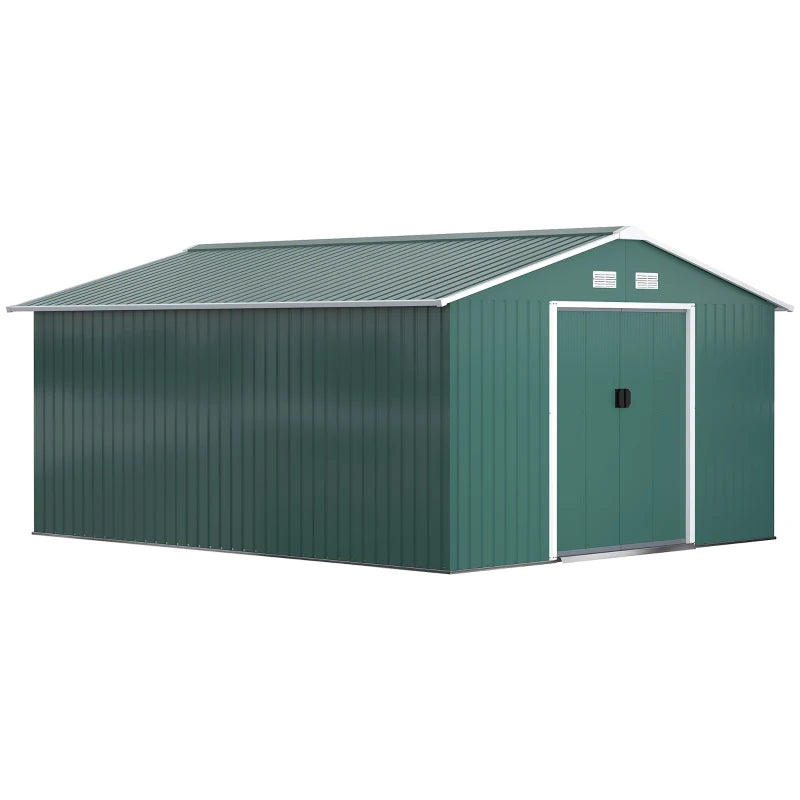 Outsunny 11' x 13' Practical Backyard Garden Storage Tool Shed Double Sliding Door 4 Ventilation Slots, Green