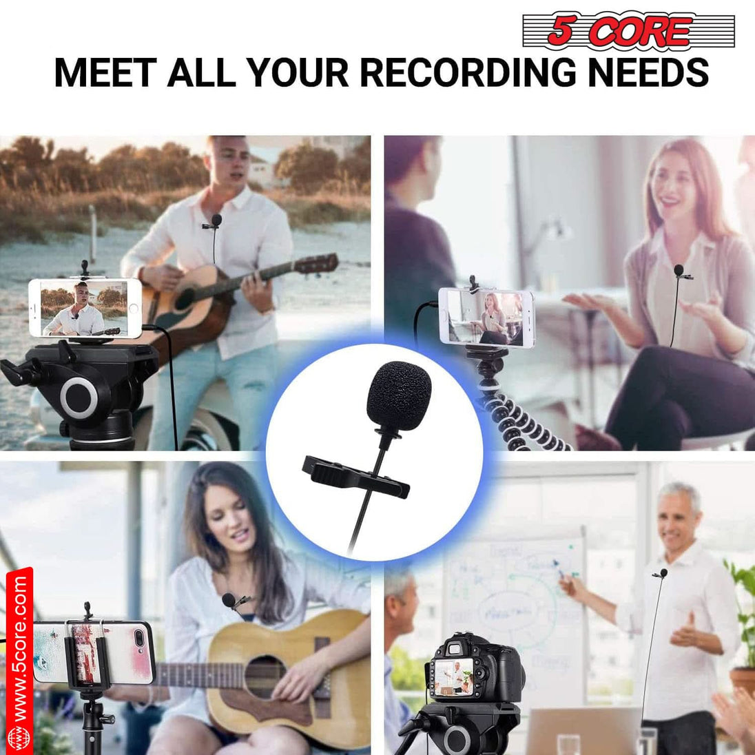 5Core Lavalier Microphone Clip On Professional Grade 3.5mm Lapel Mic Omnidirectional Lav Mic