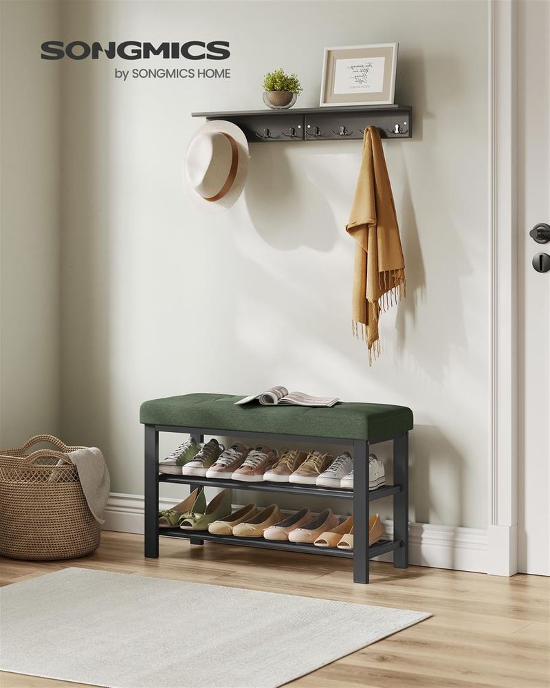 SONGMICS 3-Tier Shoe Rack for Entryway Organizer with Foam Padded Seat