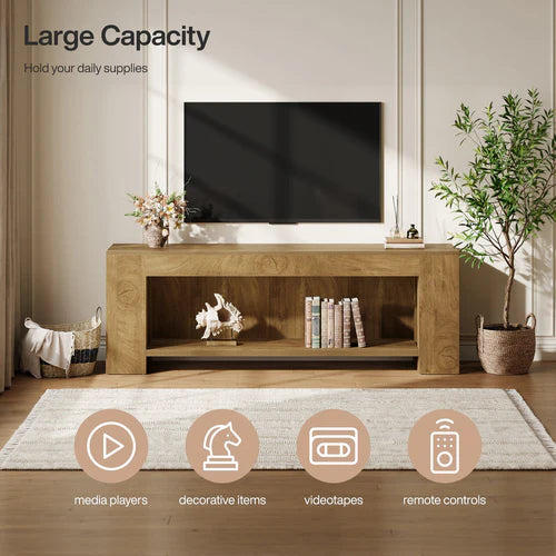 TV Stand 63" Entertainment Center with Open Shelves for Up to 75" TVs with Farmhouse Design and Storage Shelves Rustic Brown