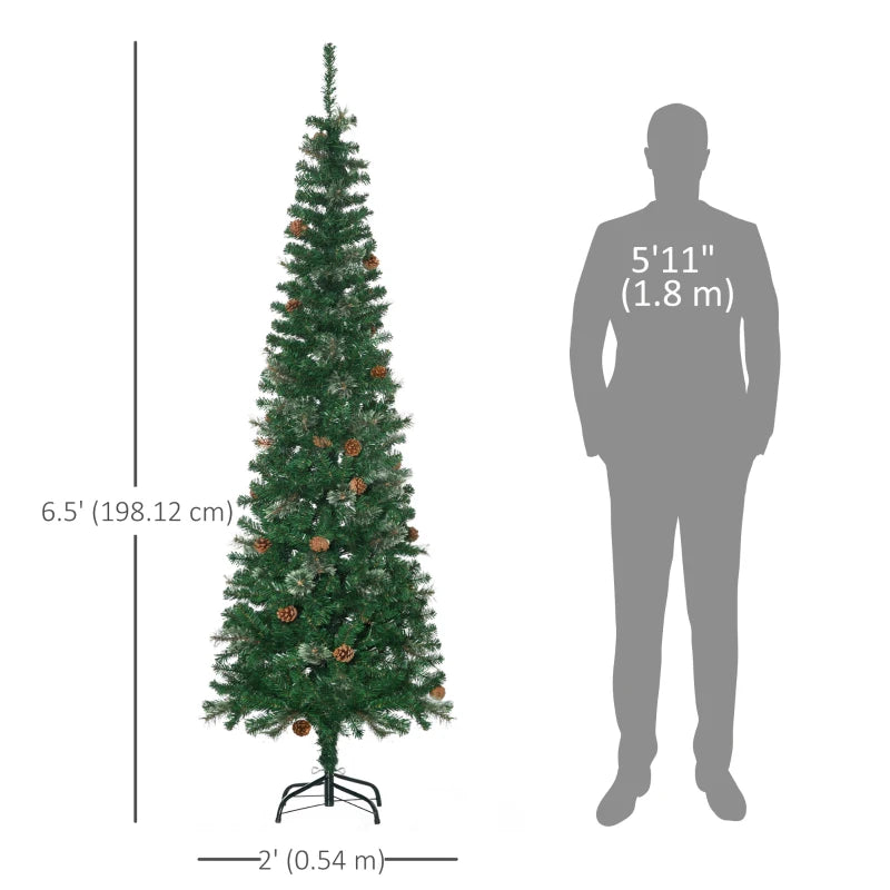HOMCOM 6ft Prelit Pencil Artificial Christmas Tree – 395 Realistic Branches, 100 LED Lights, Foldable Metal Base, White