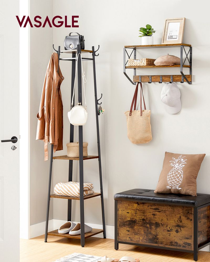 VASAGLE Coat Stand with 3 Shelves