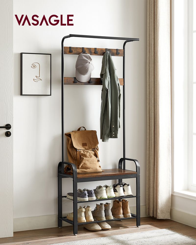 VASAGLE Industrial Coat Rack with Bench for Entryway