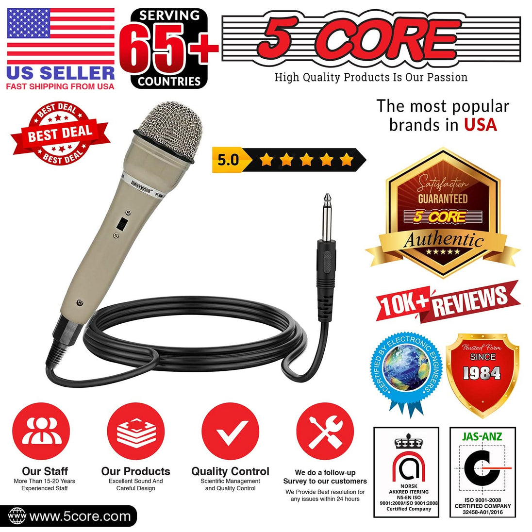 5Core Handheld XLR Dynamic Microphone – Versatile Mic for Karaoke, Singing, and Studio Recording (Microfono)