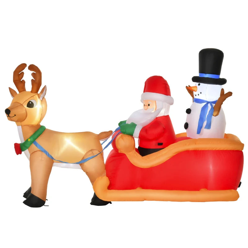 HOMCOM 6.5FT Inflatable Christmas Santa & Snowman on Sleigh with Reindeer, LED Lighted Blow Up Holiday Yard Decoration