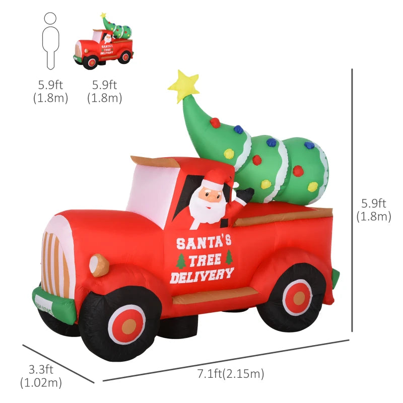 HOMCOM 6FT Inflatable Christmas Santa Claus Driving Truck, LED Lighted Blow Up Outdoor Yard Decoration for Holiday Display