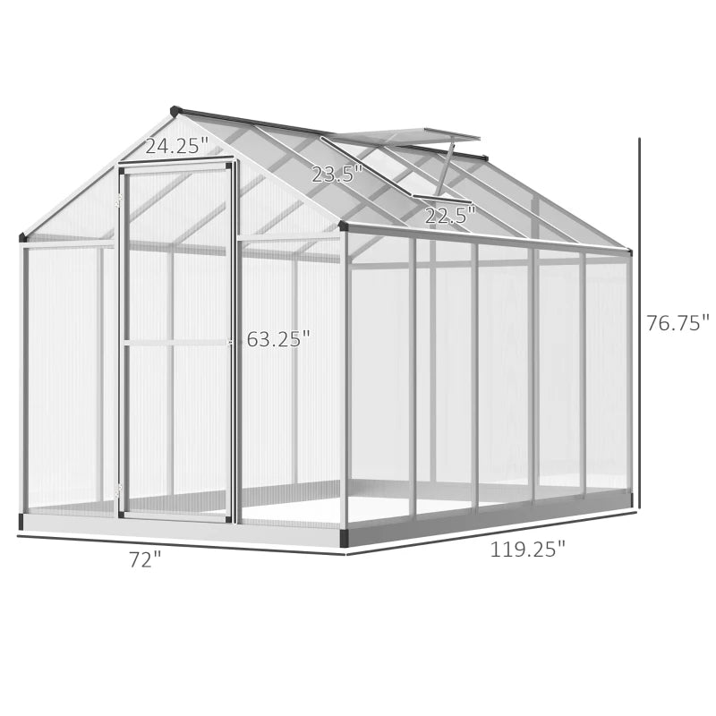 Outsunny 10' x 6' x 6.4' Walk-in Garden Greenhouse Polycarbonate Panels Plants Flower Growth Shed Cold Frame Outdoor Portable Warm House Aluminum Frame