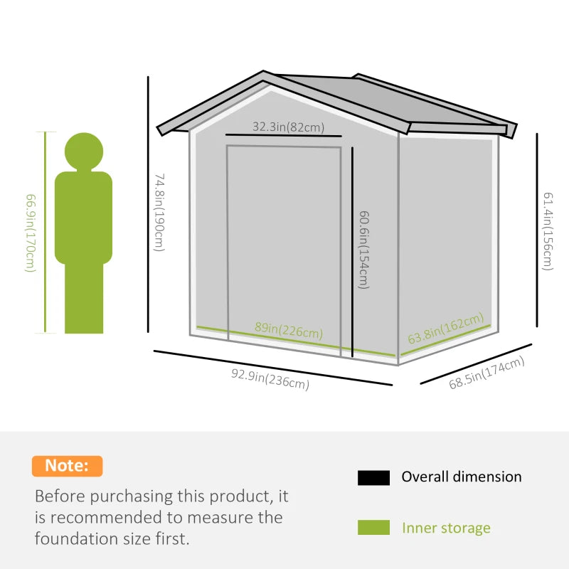 Outsunny 8' x 6' Outdoor Storage Shed, Metal Garden Tool Storage House with Lockable Sliding Doors and Vents for Backyard Patio Lawn, Charcoal Grey