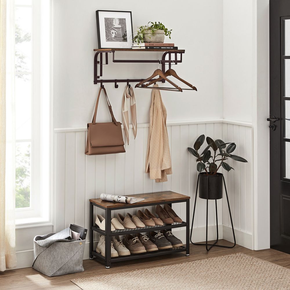 VASAGLE Wall-Mounted Coat Rack with Hanging Rod and Storage Shelf