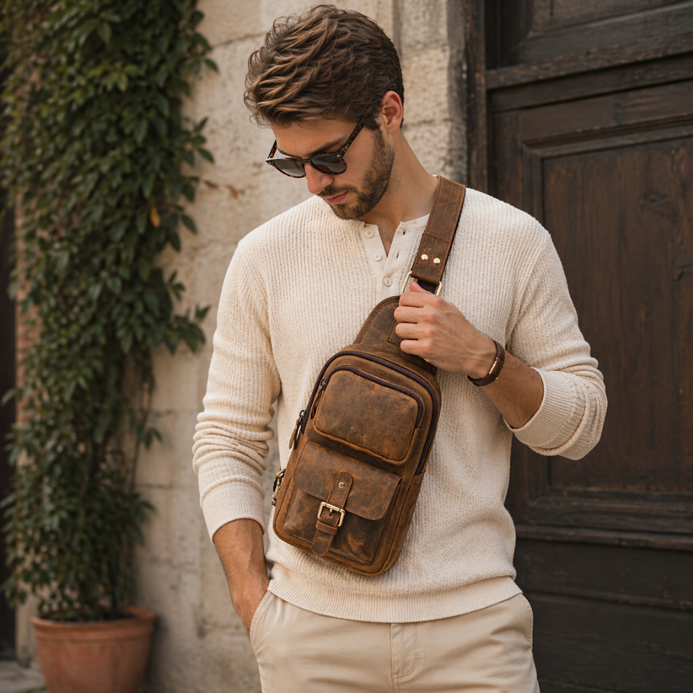 Vintage Leather Sling Bag | Hunter Tan