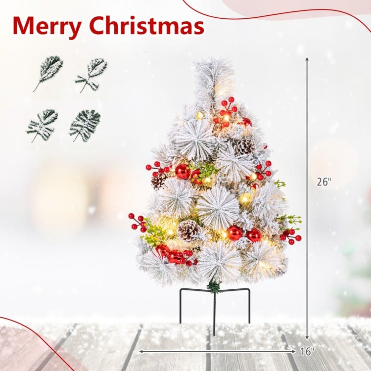 2 Feet Set of 2 Pre-lit Pathway Flocked Christmas Trees Battery Powered
