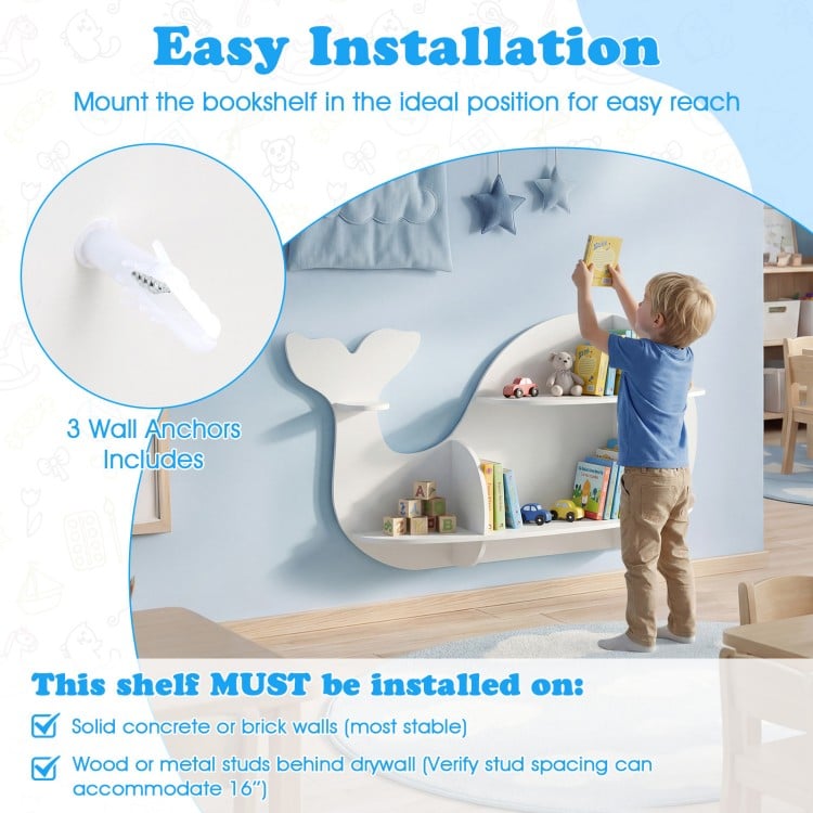 Floating Dolphin Shelves Wall Mounted Storage Display Rack-White