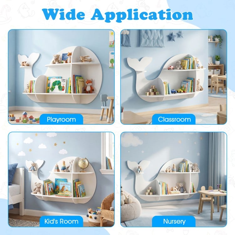 Floating Dolphin Shelves Wall Mounted Storage Display Rack-White