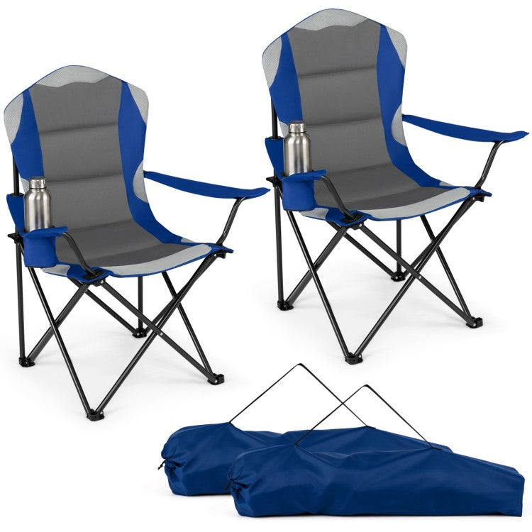 2-Pack Folding Camping Chairs for Adults with Cup Holders, Padded Portable Outdoor Chairs, Heavy-Duty 330 lb Capacity