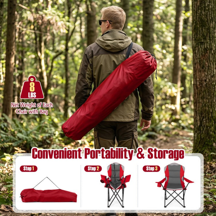 2-Pack Folding Camping Chairs for Adults with Cup Holders, Padded Portable Outdoor Chairs, Heavy-Duty 330 lb Capacity