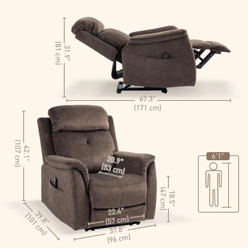 HOMCOM Manual Recliner Chair with Vibration Massage, Reclining Chair for Living Room with Side Pockets, Brown