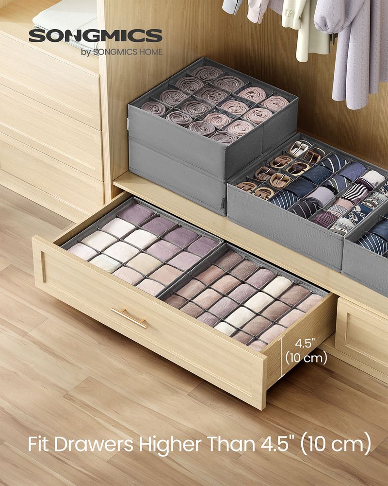 SONGMICS Set of 4 Closet Organizers for Underwear, 80 Cells