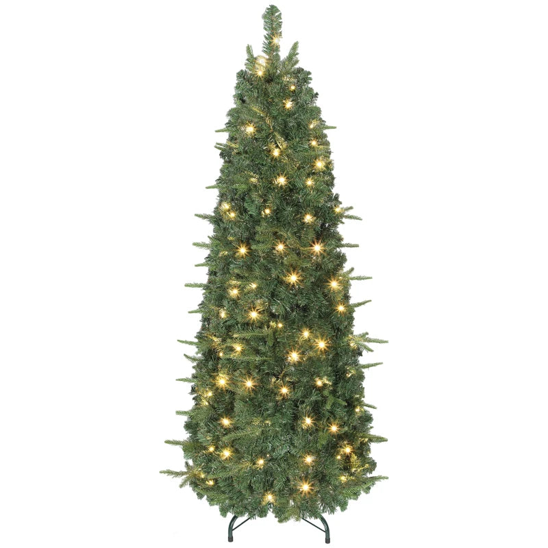HOMCOM 7FT Prelit Pop Up Artificial Christmas Tree, Collapsible Green Xmas Tree with Warm White LED Lights and Metal Stand