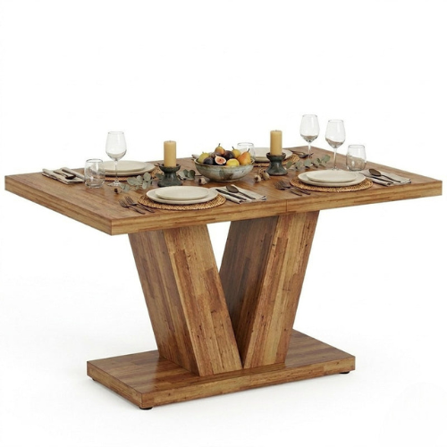 47" Wooden Dining Table with Heavy-Duty Pedestal, Farmhouse Kitchen Table