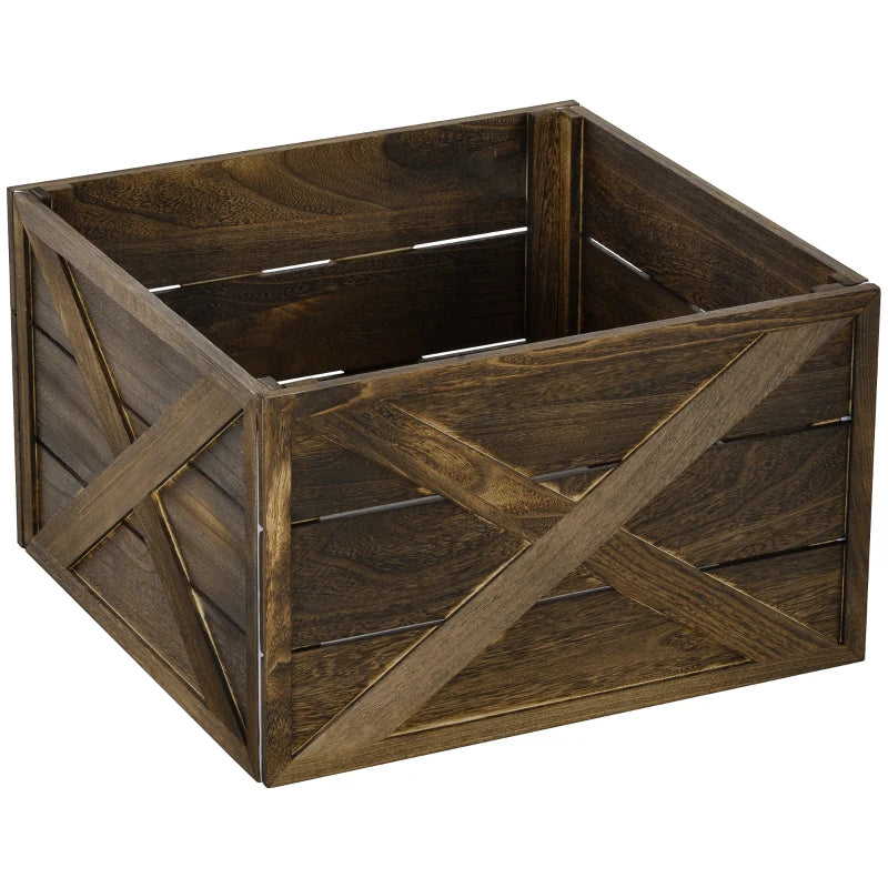 HOMCOM 28" Farmhouse Wooden Christmas Tree Base Cover – Rustic Tree Collar Box with Light Distressed Wood Finish for Holiday Decoration