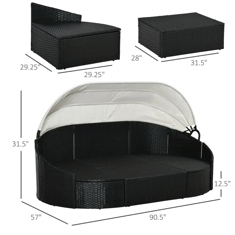 Outsunny 4 Pieces Patio PE Wicker Round Daybed, Outdoor Rattan Garden Lounge Furniture Sets, Cream