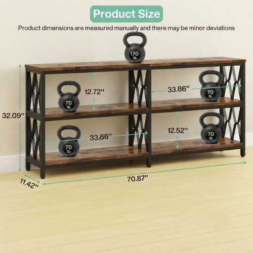Console Table 70.9" 3-Tier Industrial Sofa Table with Storage Shelves Heavy Duty Metal Frame Rustic Brown for Living Room Entryway