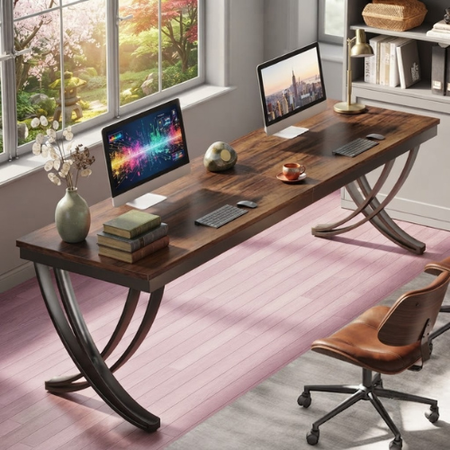 2 Person Desk 78.74" Industrial Double Computer Desk with Metal Frame Large Workstation for Office Study and Gaming Brown & Black