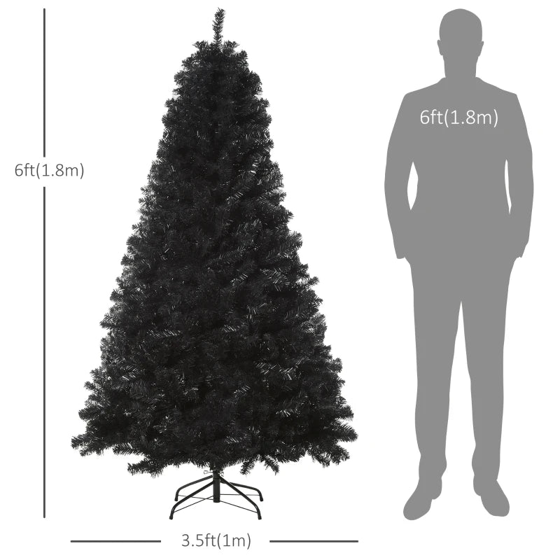 HOMCOM 6ft Artificial Christmas Tree Unlit Douglas Fir with Realistic Branch Tips, Black Halloween Style