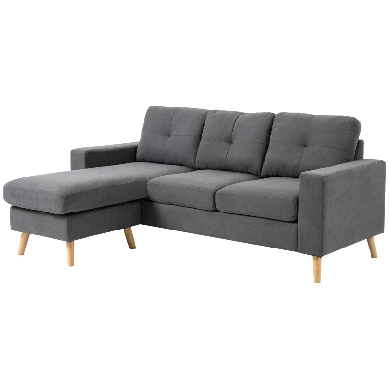 HOMCOM Sectional Sofa Couch, L Shaped Couch with Reversible Chaise, Wooden Legs for Living Room, Bedroom, Dark Grey