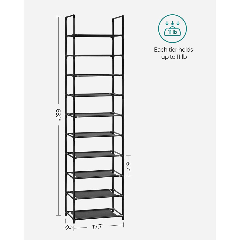SONGMICS 10-Tier Shoe Shelf with Metal Frame