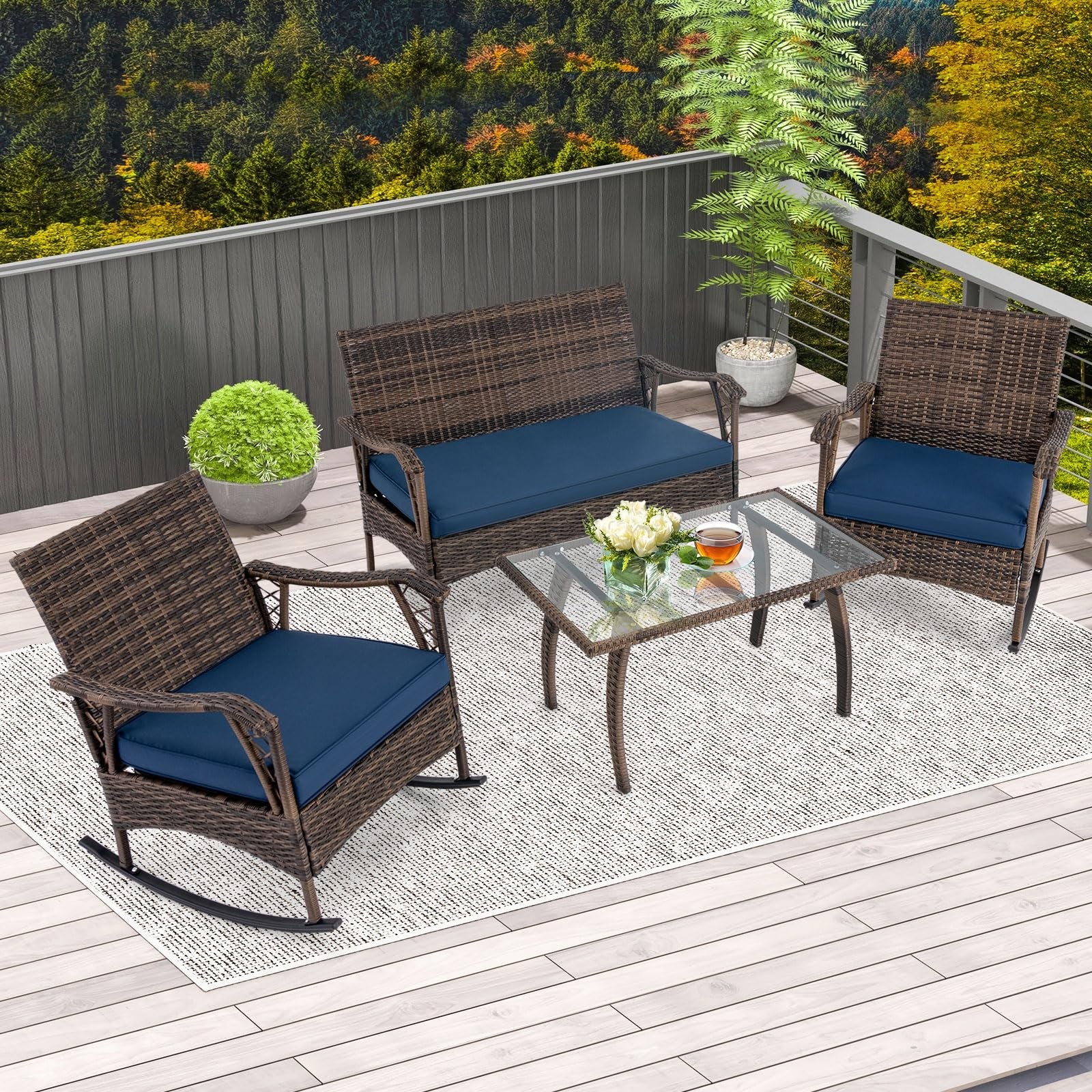 Tangkula 4-Piece Wicker Rocking Patio Set