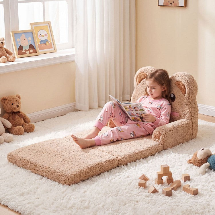 2-in-1 Foldable Kids Sofa Bed with Washable Slipcover – Toddler Couch & Lounger with Storage Pocket