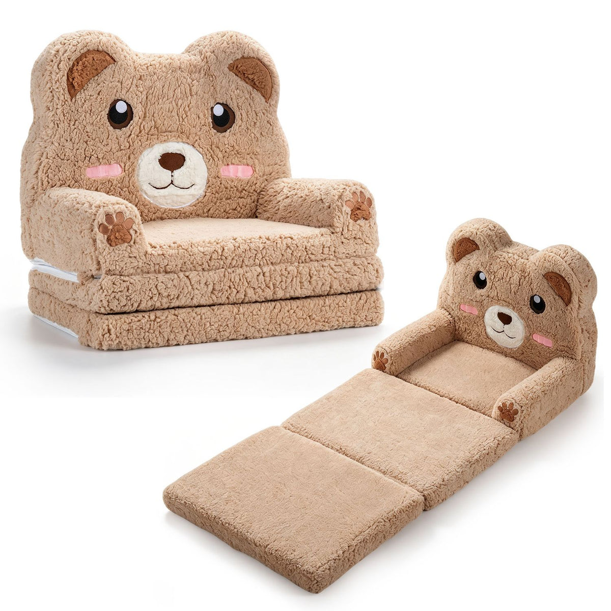 2-in-1 Foldable Kids Sofa Bed with Washable Slipcover – Toddler Couch & Lounger with Storage Pocket