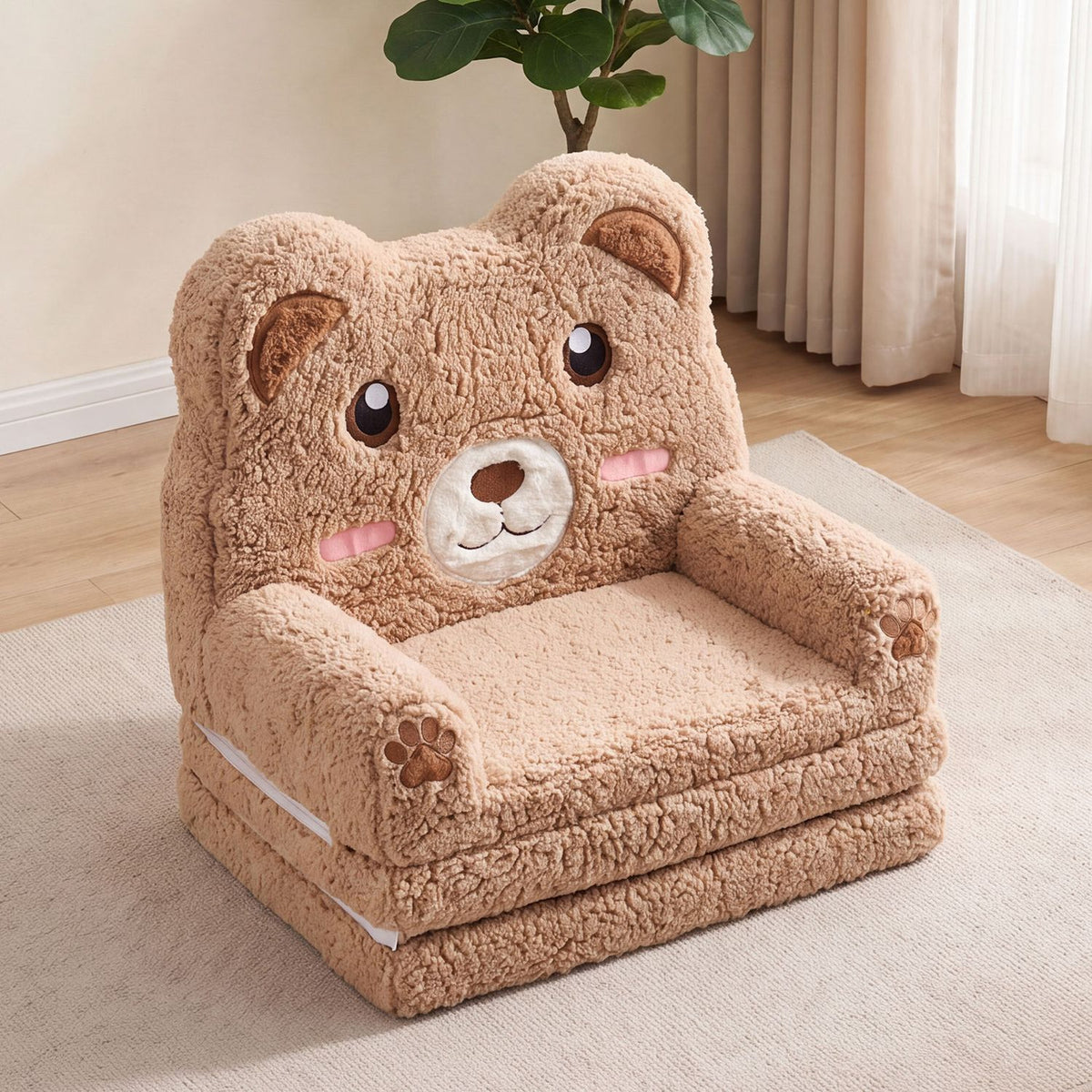 2-in-1 Foldable Kids Sofa Bed with Washable Slipcover – Toddler Couch & Lounger with Storage Pocket