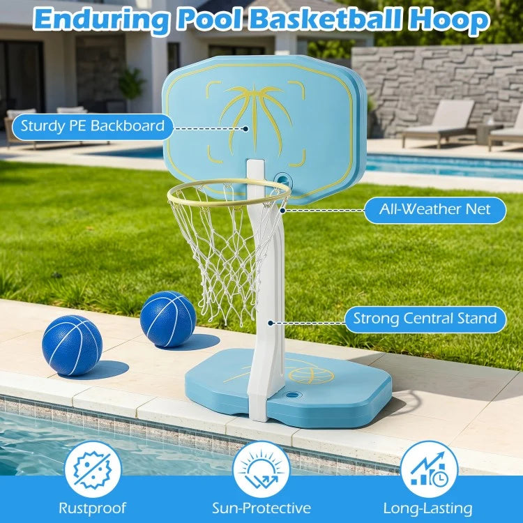 2-in-1 Pool Basketball Hoop & Pool Volleyball Net Set, Portable Water Games Combo with Balls & Air Pump