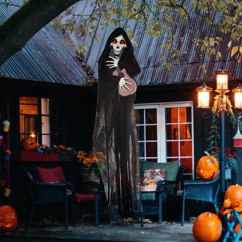 HOMCOM 4.3 Outdoor Halloween Decoration Animatronic Guitar-playing Grim Reaper, Sound And Motion Activated Animated Prop With Light Up Eyes Guitar Music