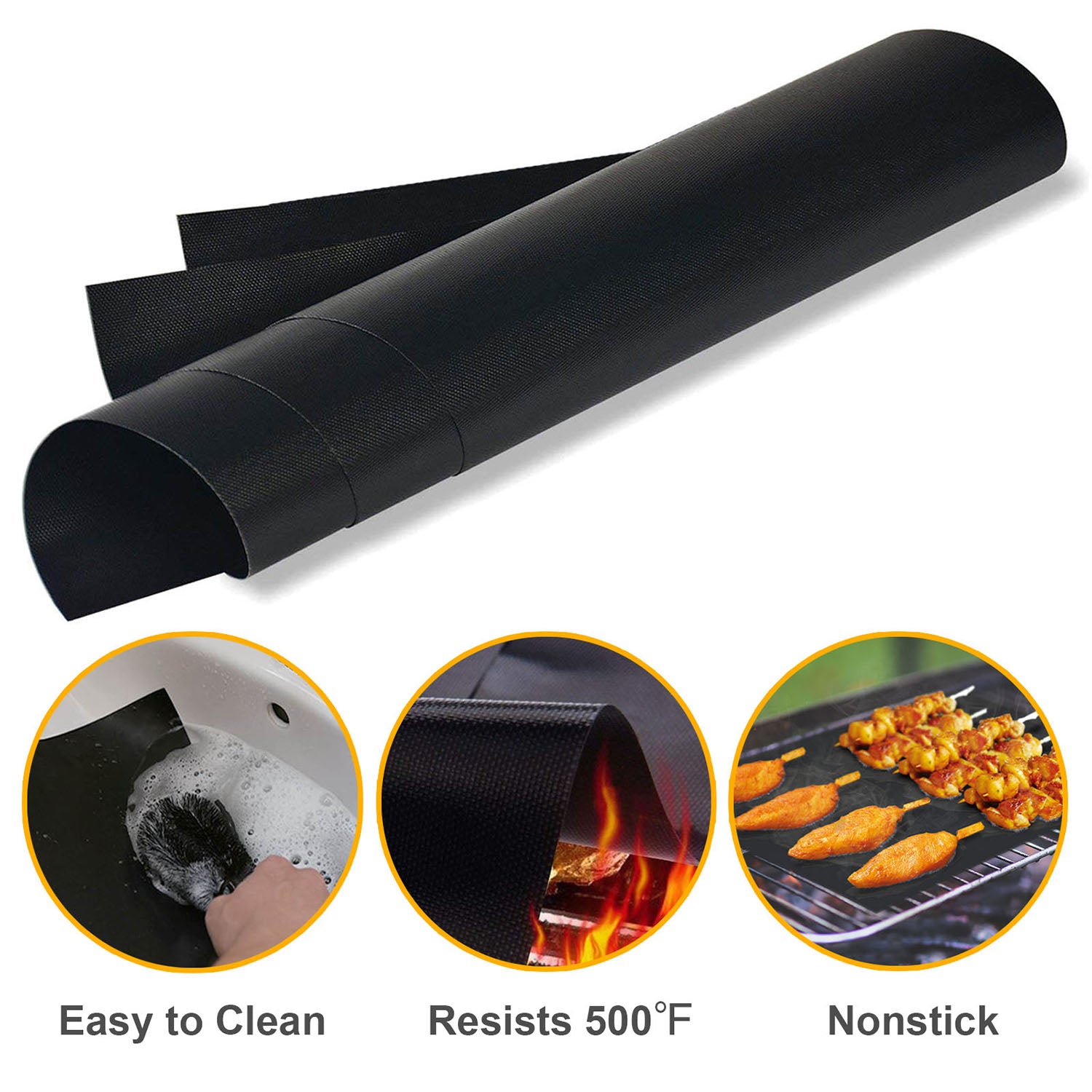 2Pcs BBQ Grill Mat Non-Stick Mat Baking Mat Reusable Reversible Washable FDA-Approved for Gas Charcoal