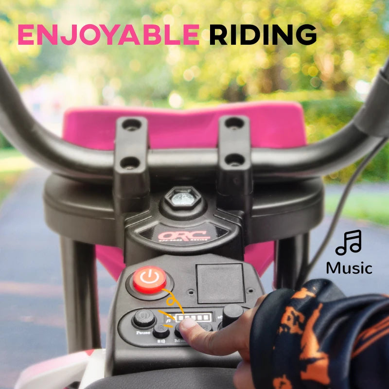 Qaba 12V Kids Dirt Bike, Electric Motorcycle with Twist Grip Throttle, Training Wheels, Rear Suspension & Music, Pink