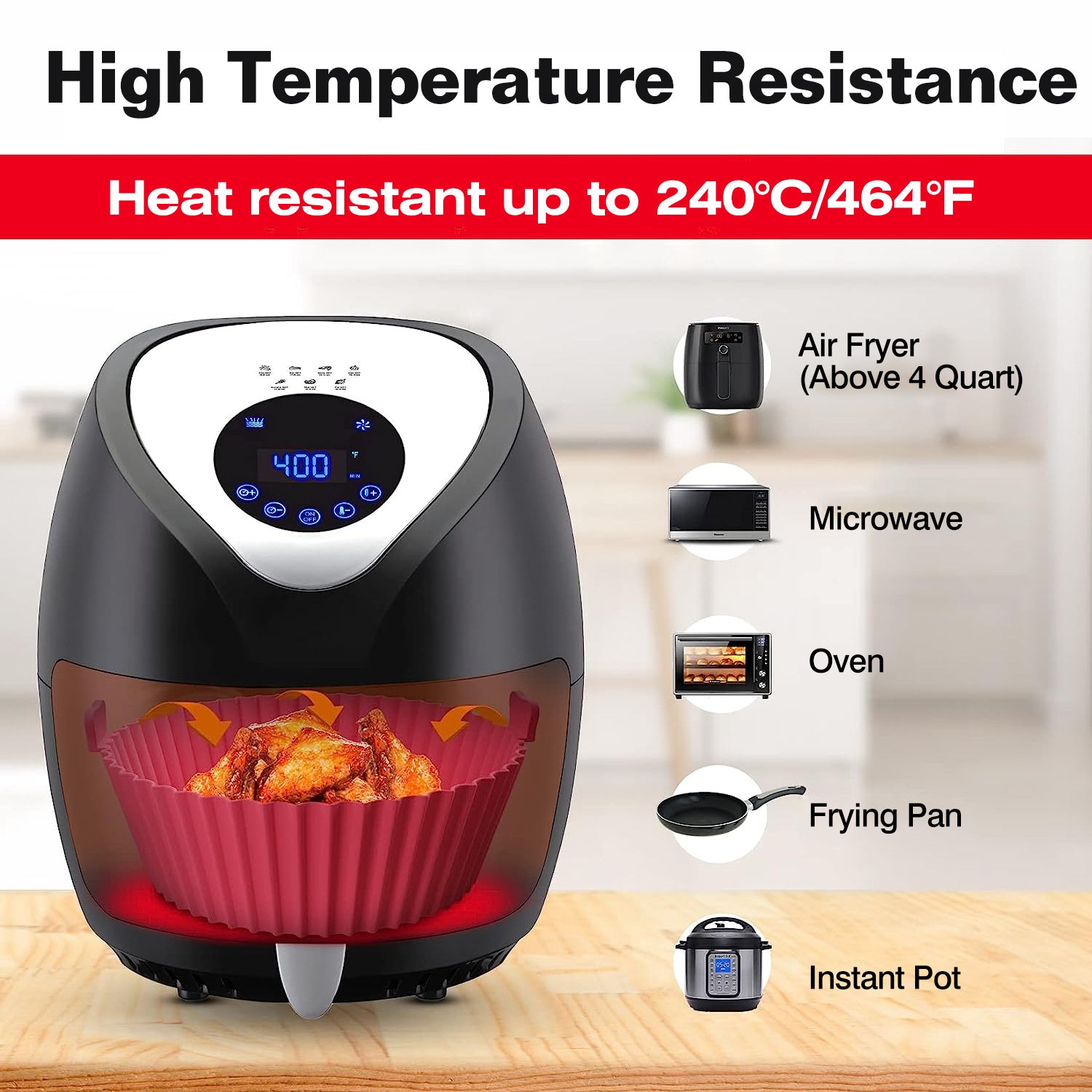 3Pcs Reusable Foldbale Air Fryer Silicone Pot 464°F Heat Resistant Round Replacement of Parchment Liners 3 Food Grade Baking Basket Pans for 4+Quart A