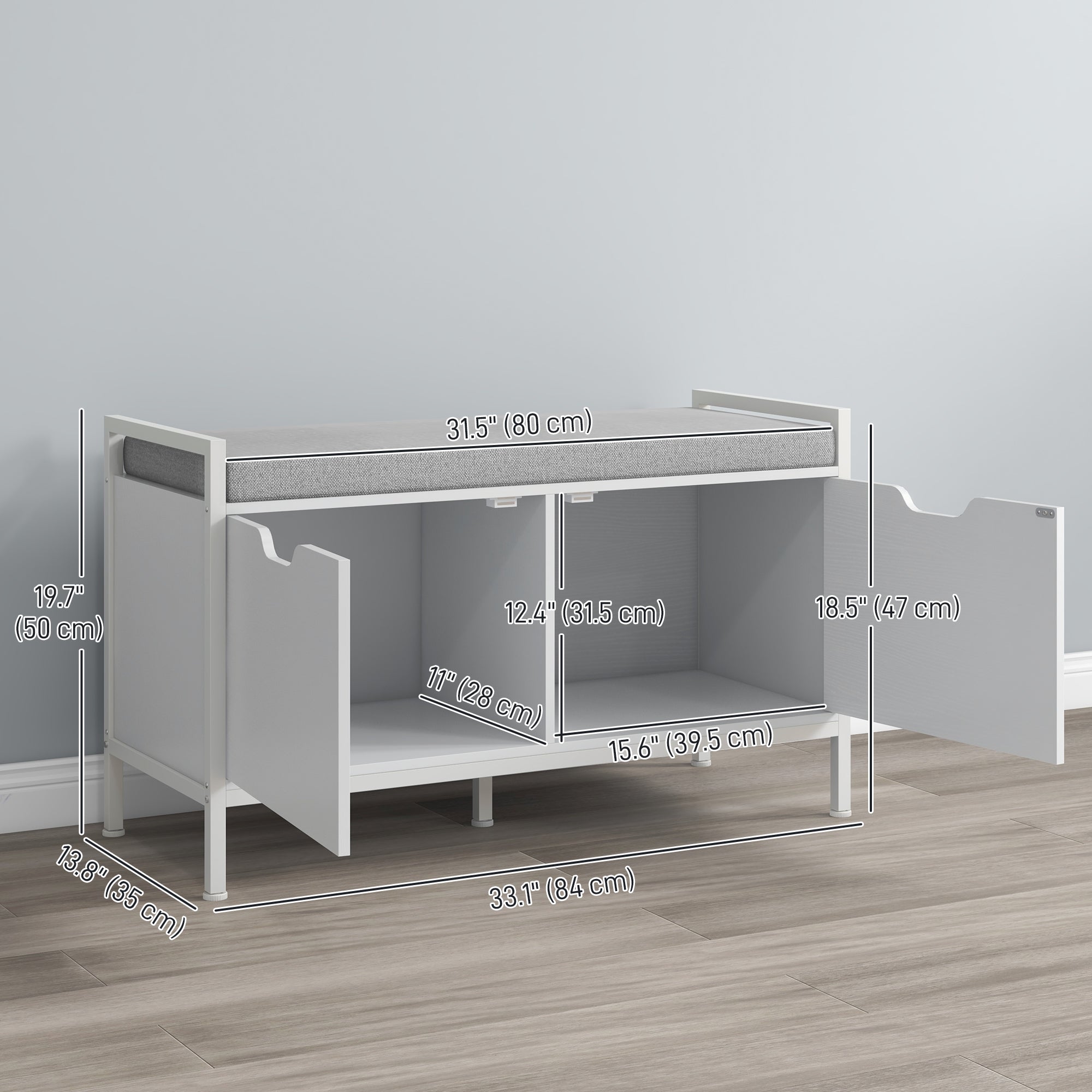 HOMCOM Shoe Storage Bench with Seat Cushion, Shoe Cabinet for Hallway, Entryway Bench, Supports 352lbs, White