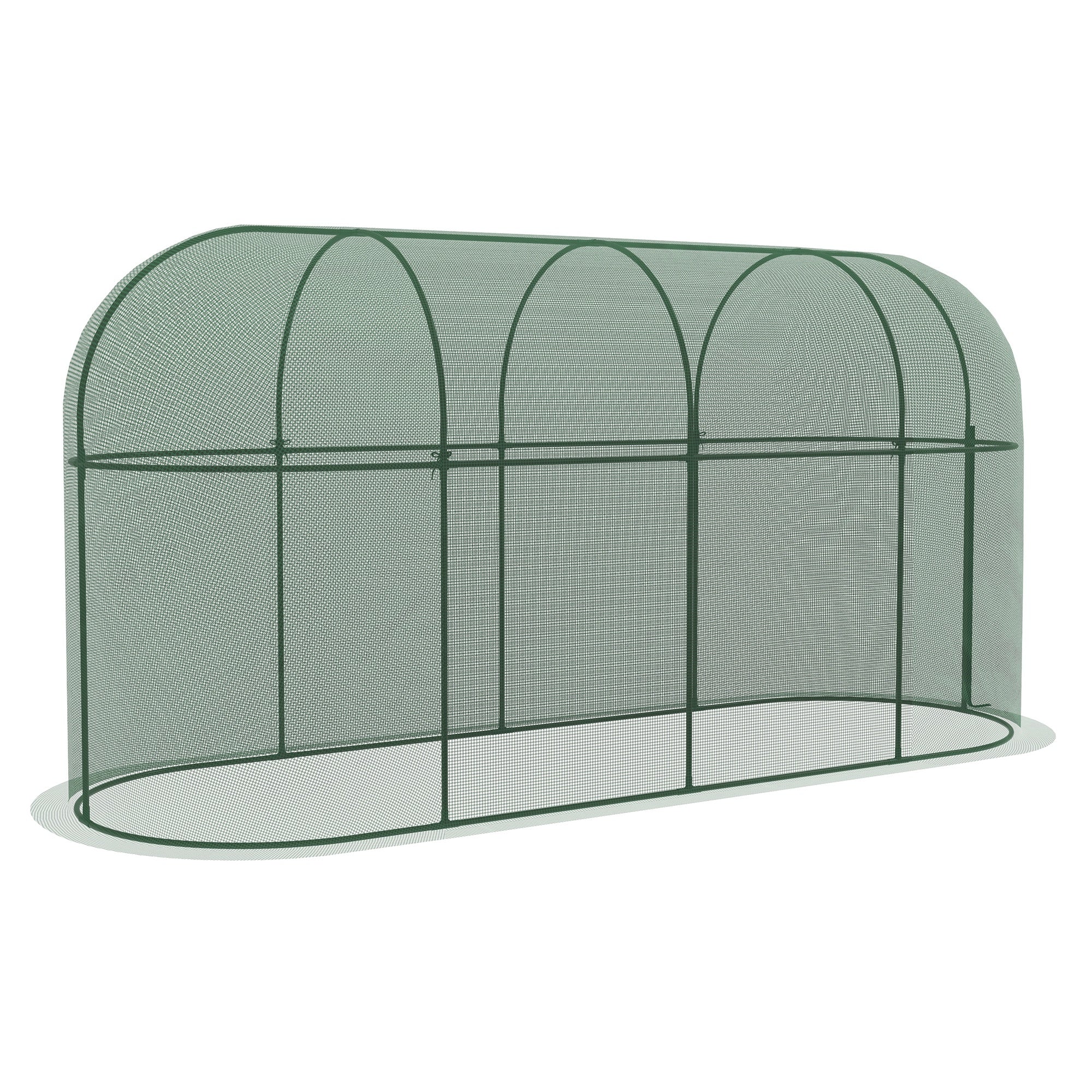 Outsunny Garden Plant Protector Tent 9.8' x 3.3' Crop Cage with Zipped Door Ground Stakes Yard Lawn