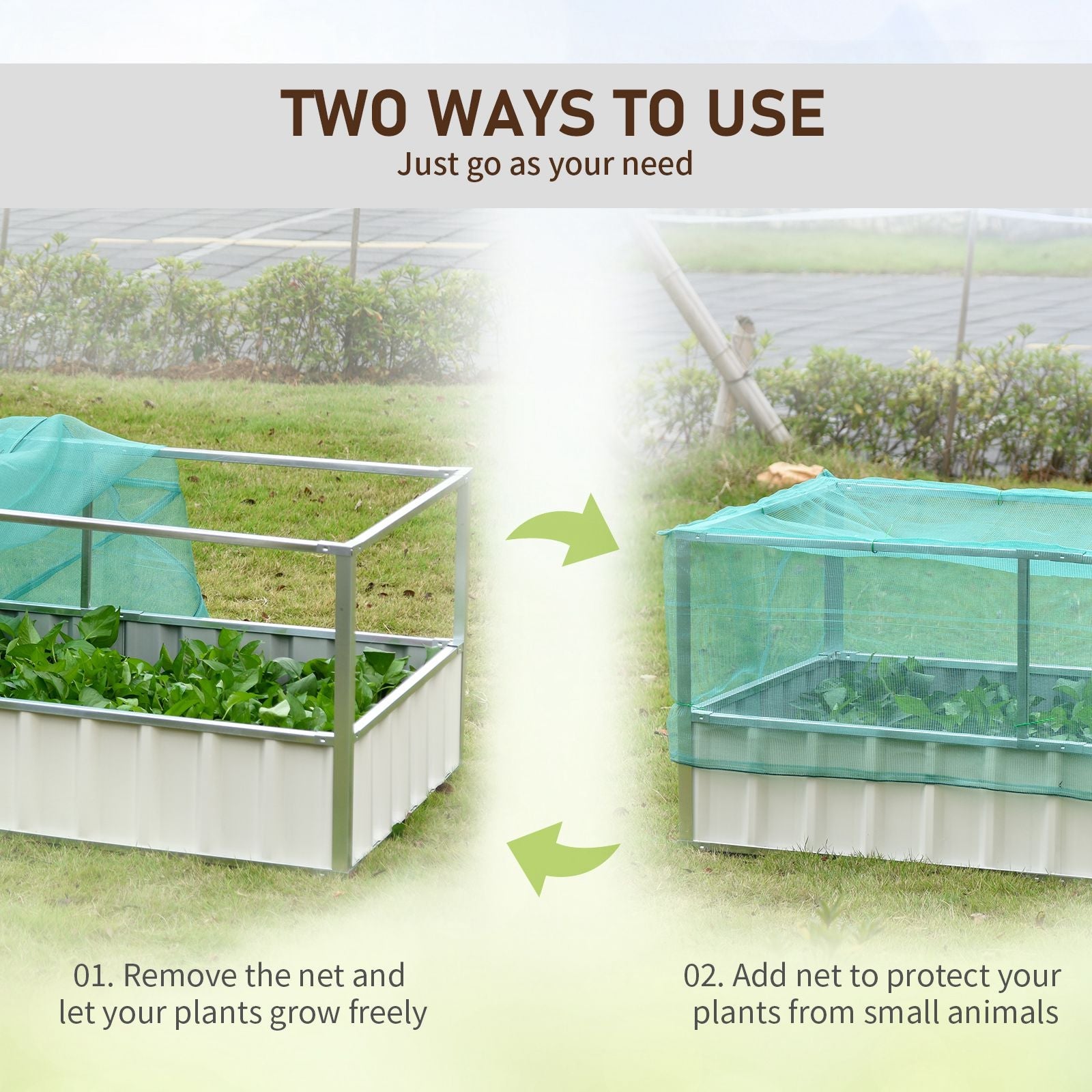 Outsunny Raised Garden Bed, Steel Planter Box Outdoor with Cover, Gloves for Growing Vegetables, Flowers, Herbs, Green